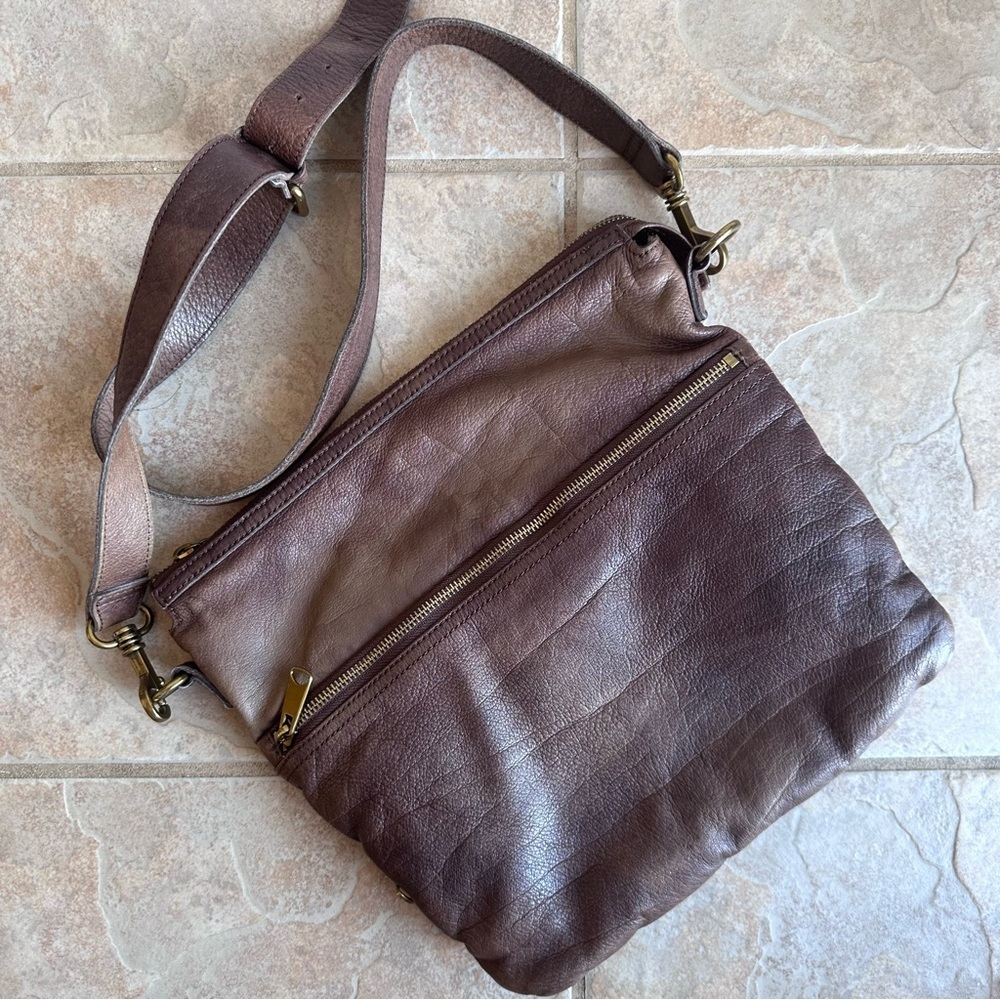 Liebeskind Berlin Brown Leather Buffalo Plaid Lining Slouchy Hobo Crossbody​​ - Picture 2 of 6